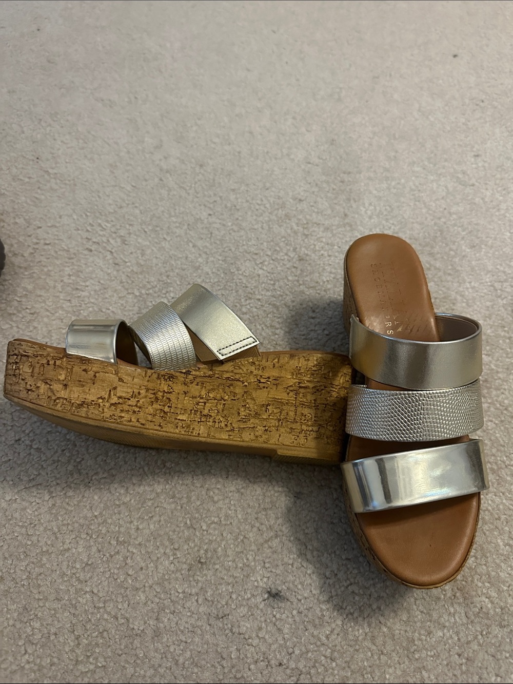 Italian Shoemakers Triple-Strap Cork Wedge Sandals - Metallic Gold